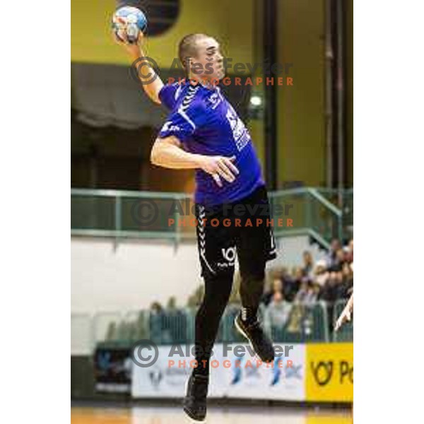 Andris Celmins in action during handball match between Maribor Branik and Celje PL, Round 14 of 1.NLB league, played in Dvorana Tabor, Maribor, Slovenia on December 16, 2018