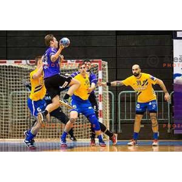 Josip Sarac, Igor Anic in action during handball match between Maribor Branik and Celje PL, Round 14 of 1.NLB league, played in Dvorana Tabor, Maribor, Slovenia on December 16, 2018