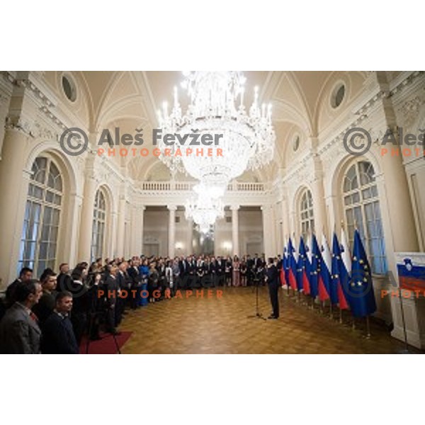 Borut Pahor during Reception for the best Slovenian sportsmen and sportswoman in the year 2018 held by the president of Slovenia and minister of Education, Science and Sport in Ljubljana on December 19,2018