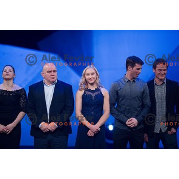 Tina Trstenjak, Marjan Fabjan and Janja Garnbret at Sportsman of Slovenia in the year 2018, Gala-night in Cankarjev Dom, Ljubljana on December 19, 2018