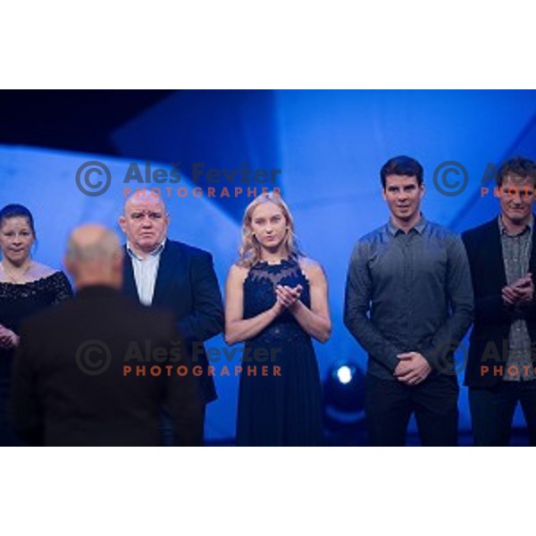 Tina Trstenjak, Marjan Fabjan,Janja Garnbret and Zan Kosir at Sportsman of Slovenia in the year 2018, Gala-night in Cankarjev Dom, Ljubljana on December 19, 2018