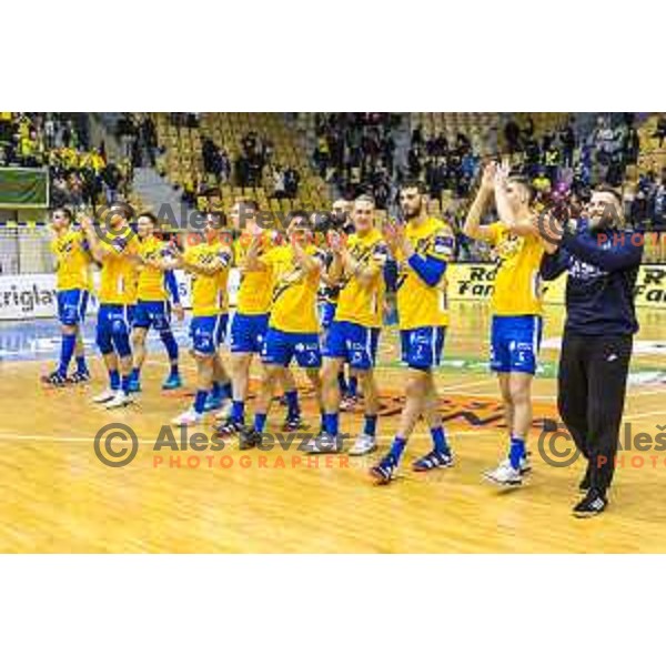 in action during handball match between Celje Pivovarna Lasko and Riko Ribnica in 1.NLB league, played in Arena Zlatorog, Celje Slovenia on December 23, 2018