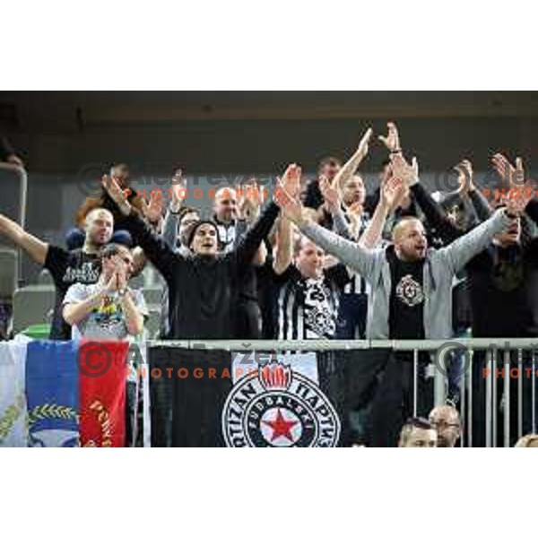 Partizan fans in action during ABA league basketball match between Petrol Olimpija and Paetizan NIS in SRC Stozice, Ljubljana on December 29, 2018