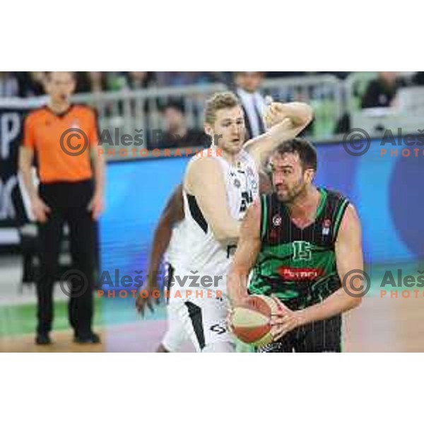 Jock Landale and Mirza Begic in action during ABA league basketball match between Petrol Olimpija and Paetizan NIS in SRC Stozice, Ljubljana on December 29, 2018