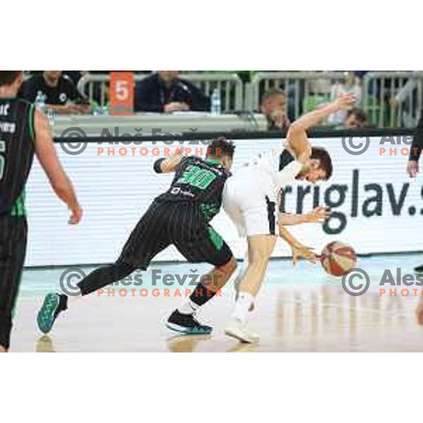 Issuf Sanon and Aleksej Nikolic in action during ABA league basketball match between Petrol Olimpija and Paetizan NIS in SRC Stozice, Ljubljana on December 29, 2018
