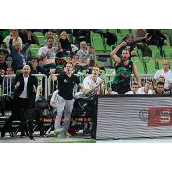 Marko Simonovic and Mirza Begic in action during ABA league basketball match between Petrol Olimpija and Paetizan NIS in SRC Stozice, Ljubljana on December 29, 2018