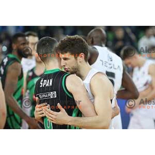 Aleksej Nikolic and Jan Span in action during ABA league basketball match between Petrol Olimpija and Paetizan NIS in SRC Stozice, Ljubljana on December 29, 2018