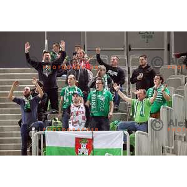 Fans of Petrol Olimpija in action during ABA league basketball match between Petrol Olimpija and Paetizan NIS in SRC Stozice, Ljubljana on December 29, 2018