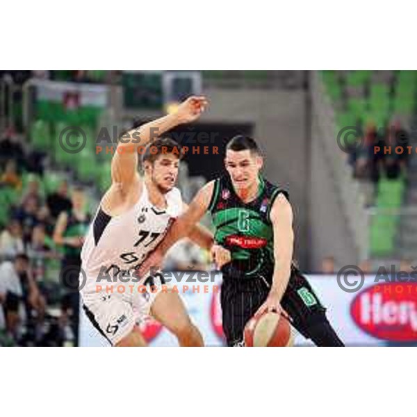 Aleksej Nikolic and Jan Span in action during ABA league basketball match between Petrol Olimpija and Paetizan NIS in SRC Stozice, Ljubljana on December 29, 2018