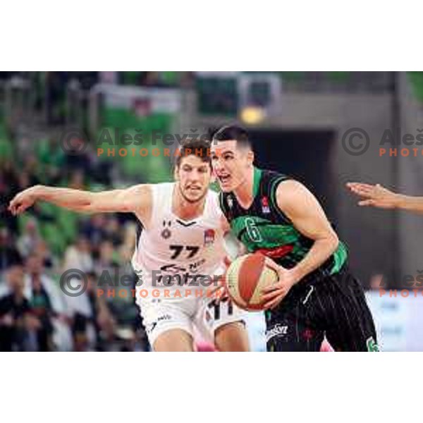 Aleksej Nikolic and Jan Span in action during ABA league basketball match between Petrol Olimpija and Paetizan NIS in SRC Stozice, Ljubljana on December 29, 2018