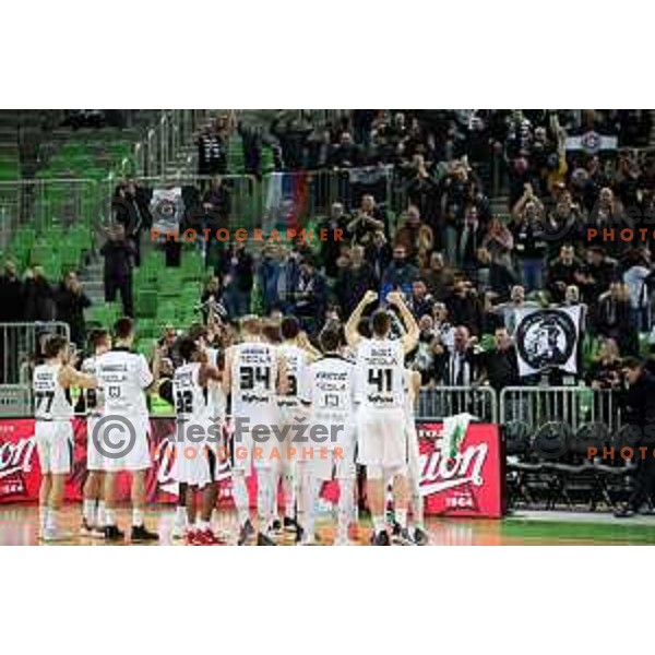 Players of Partizan celebrate victory at ABA league basketball match between Petrol Olimpija and Paetizan NIS in SRC Stozice, Ljubljana on December 29, 2018