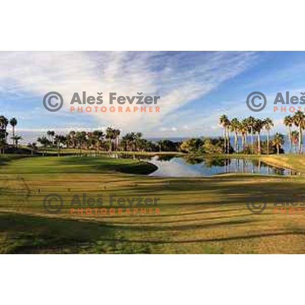 Abama 18 hole championship course contains over 300 species of subtropical plant life, including over 20,000 palm trees. Many holes have spectacular views of the Atlantic Ocean and the island of La Gomera. Photographed at Tenerife, Canary Islands on November 26, 2018