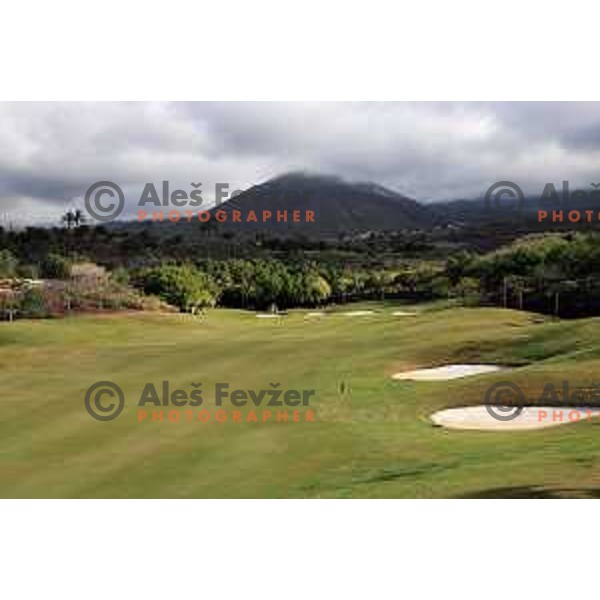 Abama 18 hole championship course contains over 300 species of subtropical plant life, including over 20,000 palm trees. Many holes have spectacular views of the Atlantic Ocean and the island of La Gomera. Photographed at Tenerife, Canary Islands on November 26, 2018
