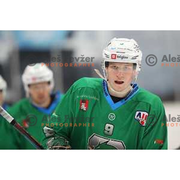 of SZ Olimpija in action during Alps League (AHL) ice hockey match between SZ Olimpija and Red Bulls 2 in Tivoli Hall, Ljubljana on January 5, 2019