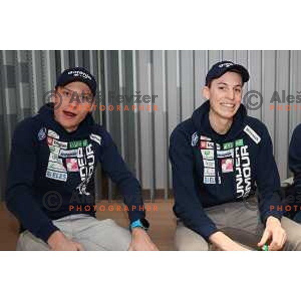 Anze Lanisek and Bor Pavlovcic at press conference of Slovenia Ski Nordic Team in Triglav Lab, Ljubljana, Slovenia on January 8, 2019