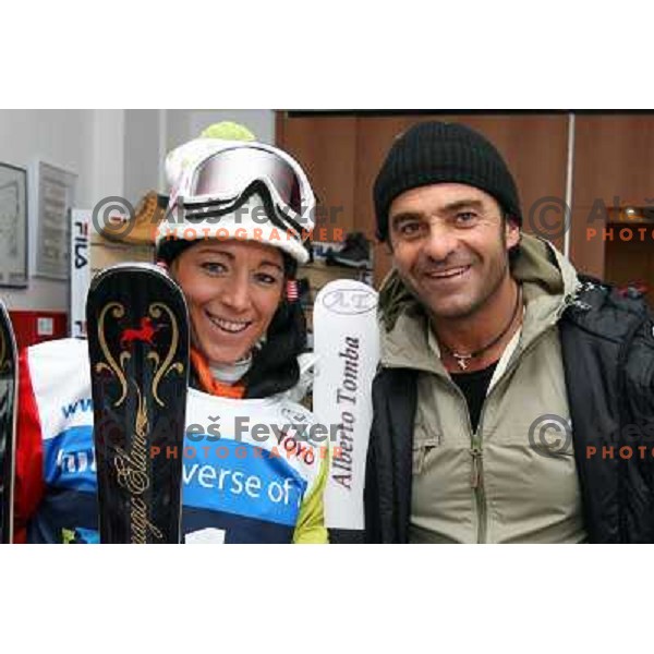 Urska Hrovat and Alberto Tomba before start of HIT Ski legends Challenge in Kranjska gora, Slovenia 2.2.2008. Photo by Ales Fevzer 