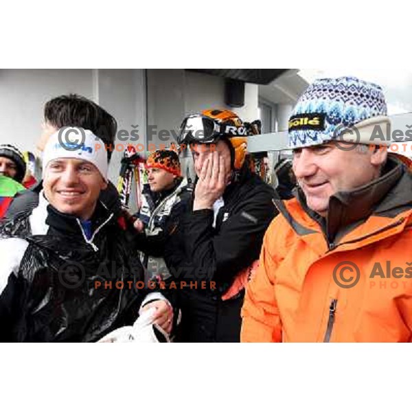 Mlekuz, Grubelnik, Strel before start of HIT Ski legends Challenge in Kranjska gora, Slovenia 2.2.2008. Photo by Ales Fevzer 