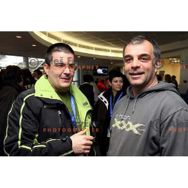 Dimitrij Piciga and Matjaz Kopitar before start of HIT Ski legends Challenge in Kranjska gora, Slovenia 2.2.2008. Photo by Ales Fevzer 