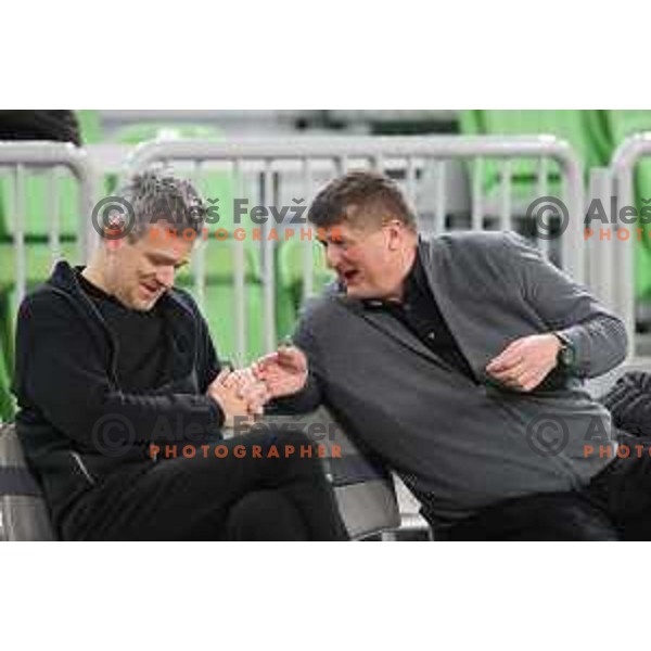 Tomaz Berlocnik and Roman Lisac during ABA league basketball match between Petrol Olimpija and Mega Bamax in SRC Stozice, Ljubljana on January 13, 2019