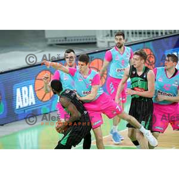 of Petrol Olimpija in action during ABA league basketball match between Petrol Olimpija and Mega Bamax in SRC Stozice, Ljubljana on January 13, 2019