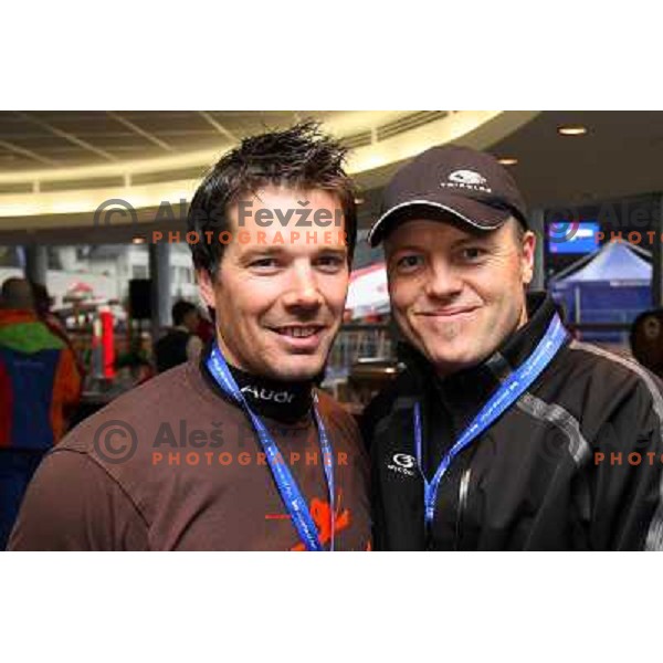 Kernen (left) and Amiez before start of HIT Ski legends Challenge in Kranjska gora, Slovenia 2.2.2008. Photo by Ales Fevzer 