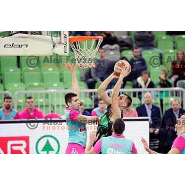 of Petrol Olimpija in action during ABA league basketball match between Petrol Olimpija and Mega Bamax in SRC Stozice, Ljubljana on January 13, 2019