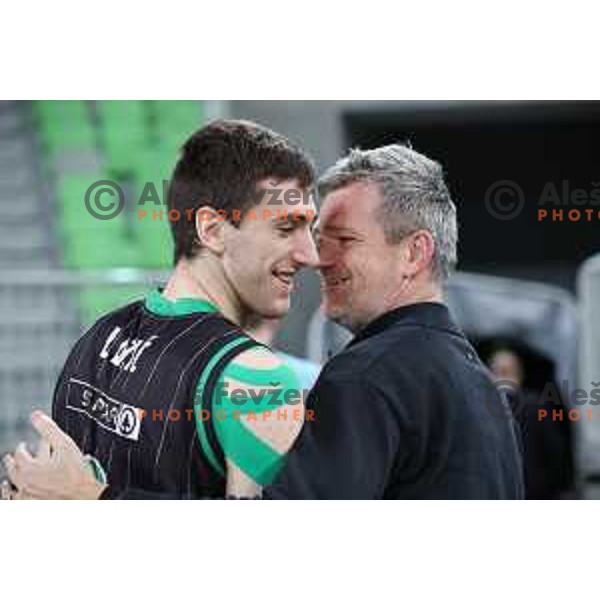 Aleksandar Lazic and Tomaz Berlocnik during ABA league basketball match between Petrol Olimpija and Mega Bamax in SRC Stozice, Ljubljana on January 13, 2019