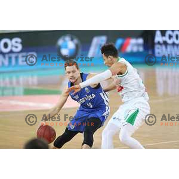 Zan Kosic and Issuf Sanon in action during second leg of quarter-final of Spar Cup basketball match between Petrol Olimpija and Rogaska in SRC Stozice, Ljubljana on January 14, 2019