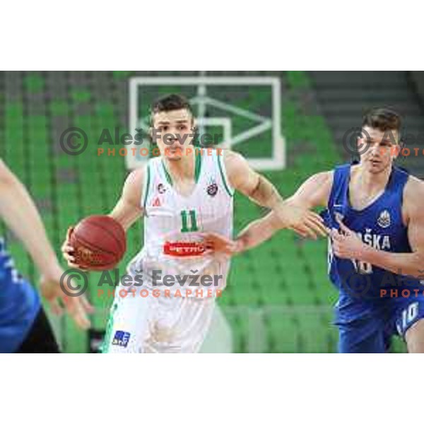 Marko Simonovic in action during second leg of quarter-final of Spar Cup basketball match between Petrol Olimpija and Rogaska in SRC Stozice, Ljubljana on January 14, 2019