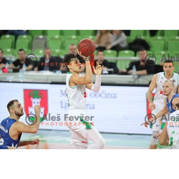 Issuf Sanon in action during second leg of quarter-final of Spar Cup basketball match between Petrol Olimpija and Rogaska in SRC Stozice, Ljubljana on January 14, 2019