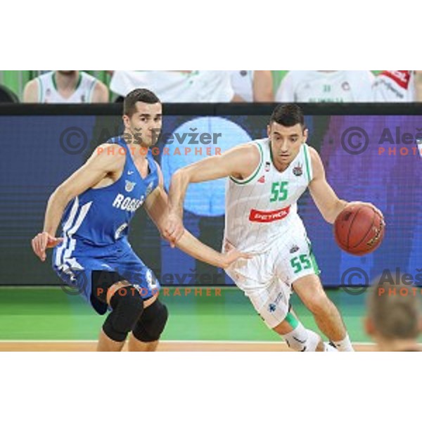 Erjon Kastrati in action during second leg of quarter-final of Spar Cup basketball match between Petrol Olimpija and Rogaska in SRC Stozice, Ljubljana on January 14, 2019