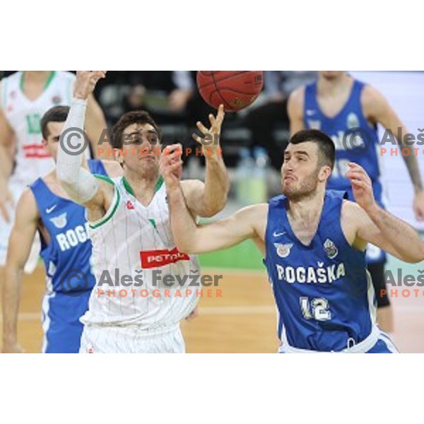 Aleksandar Lazic and Marko Pajic in action during second leg of quarter-final of Spar Cup basketball match between Petrol Olimpija and Rogaska in SRC Stozice, Ljubljana on January 14, 2019
