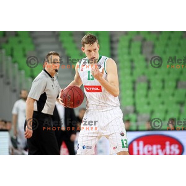 Miha Lapornik in action during second leg of quarter-final of Spar Cup basketball match between Petrol Olimpija and Rogaska in SRC Stozice, Ljubljana on January 14, 2019