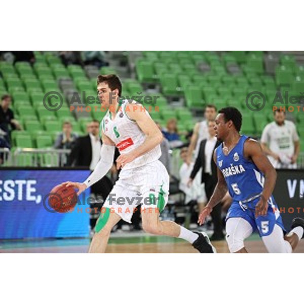 Aleksandar Lazic in action during second leg of quarter-final of Spar Cup basketball match between Petrol Olimpija and Rogaska in SRC Stozice, Ljubljana on January 14, 2019