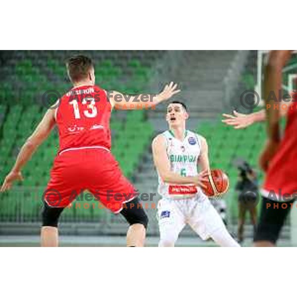 Jan Span of Petrol Olimpija in action during FIBA Champions League basketball match between Petrol Olimpija and Filou Oostende in Stozice Hall, Ljubljana on January 16, 2019