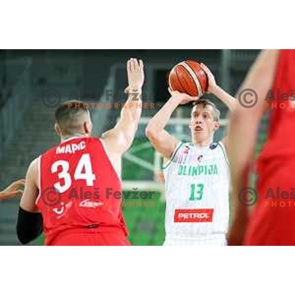 Miha Lapornik of Petrol Olimpija in action during FIBA Champions League basketball match between Petrol Olimpija and Filou Oostende in Stozice Hall, Ljubljana on January 16, 2019