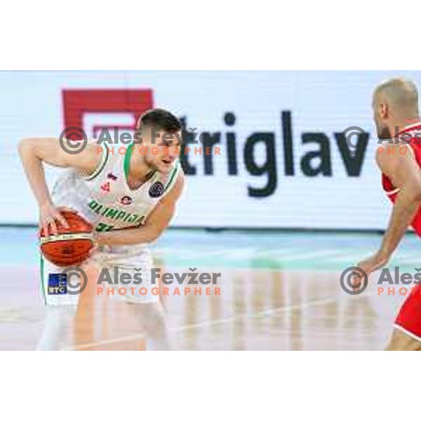 Jan Rebec of Petrol Olimpija in action during FIBA Champions League basketball match between Petrol Olimpija and Filou Oostende in Stozice Hall, Ljubljana on January 16, 2019