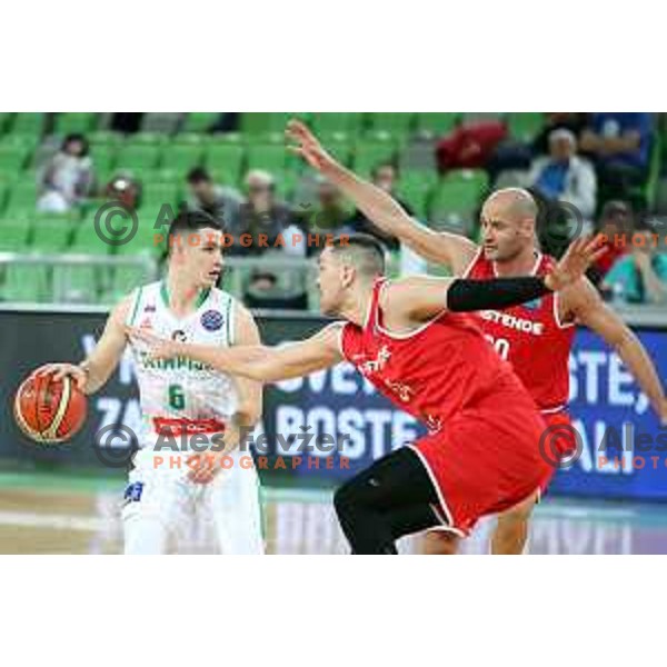 Jan Span of Petrol Olimpija in action during FIBA Champions League basketball match between Petrol Olimpija and Filou Oostende in Stozice Hall, Ljubljana on January 16, 2019
