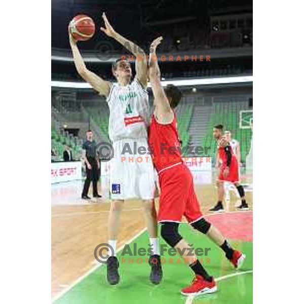 Marko Simonovic of Petrol Olimpija in action during FIBA Champions League basketball match between Petrol Olimpija and Filou Oostende in Stozice Hall, Ljubljana on January 16, 2019
