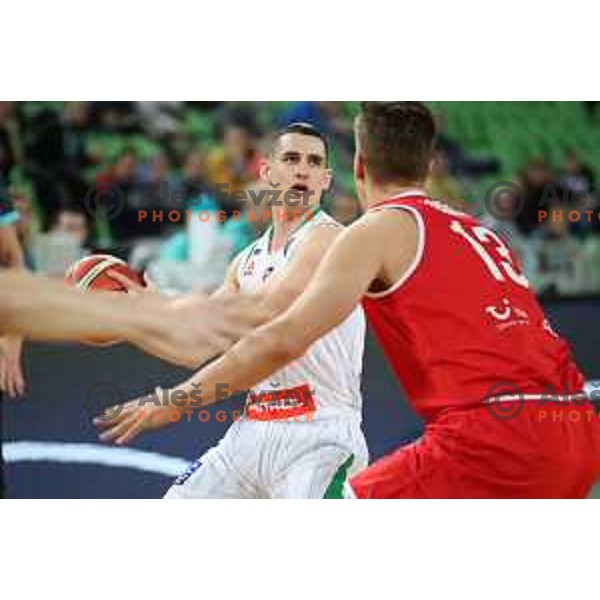 Jan Span of Petrol Olimpija in action during FIBA Champions League basketball match between Petrol Olimpija and Filou Oostende in Stozice Hall, Ljubljana on January 16, 2019