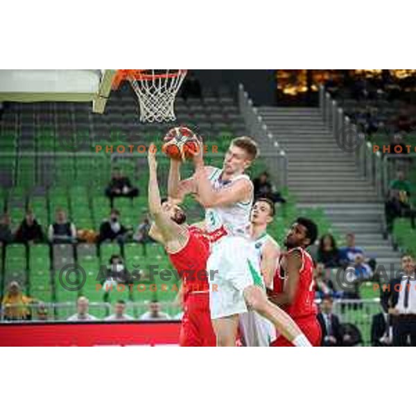 Luka Samanic of Petrol Olimpija in action during FIBA Champions League basketball match between Petrol Olimpija and Filou Oostende in Stozice Hall, Ljubljana on January 16, 2019