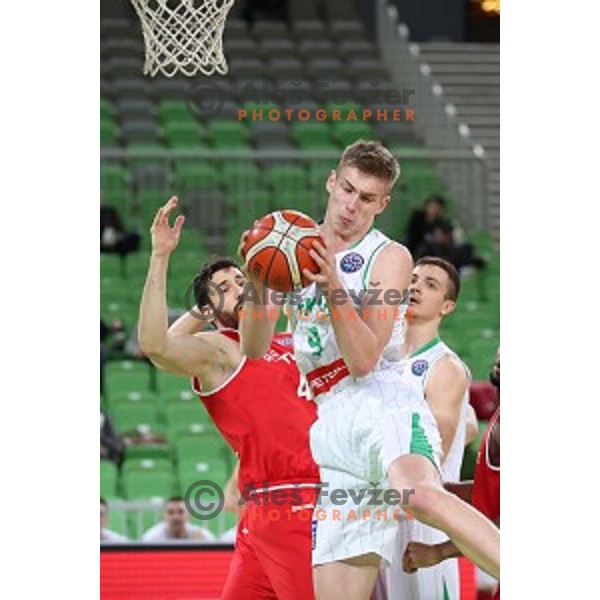 Luka Samanic of Petrol Olimpija in action during FIBA Champions League basketball match between Petrol Olimpija and Filou Oostende in Stozice Hall, Ljubljana on January 16, 2019
