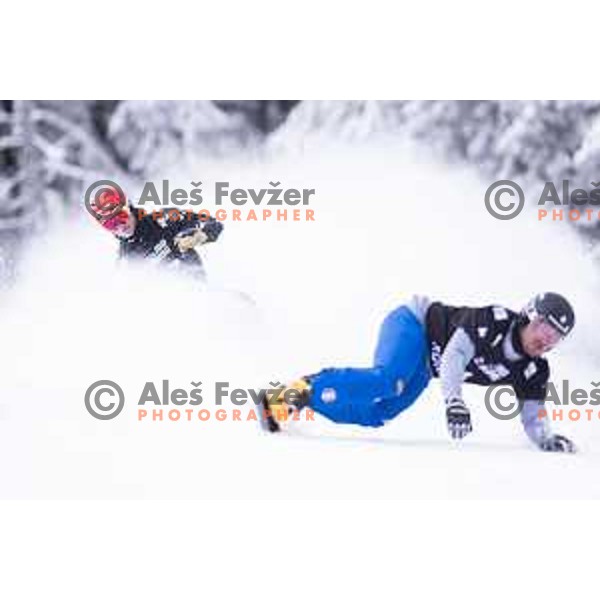 action during FIS World Cup Snowboard Parallel Giant Slalom at Rogla, Slovenia on January 19, 2019