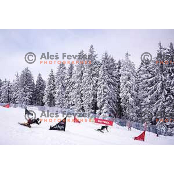 action during FIS World Cup Snowboard Parallel Giant Slalom at Rogla, Slovenia on January 19, 2019