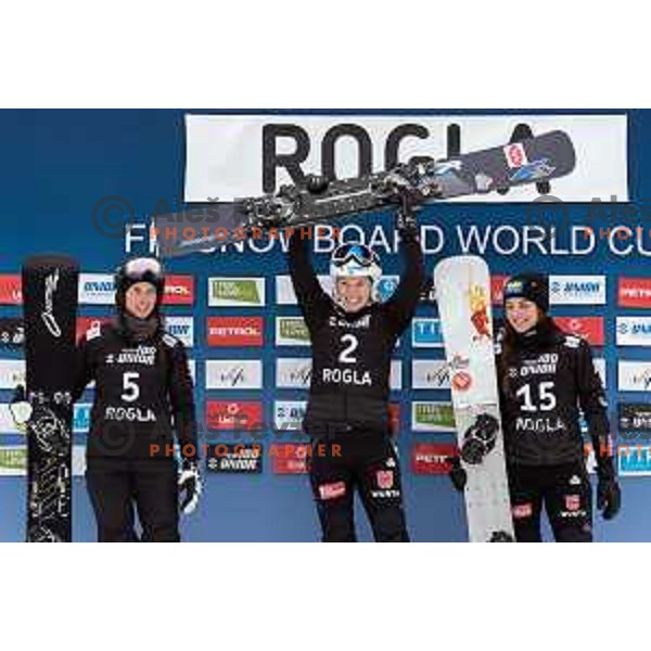 action during FIS World Cup Snowboard Parallel Giant Slalom at Rogla, Slovenia on January 19, 2019