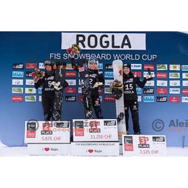 action during FIS World Cup Snowboard Parallel Giant Slalom at Rogla, Slovenia on January 19, 2019