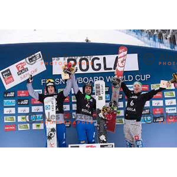 Rok Marguc of Slovenia finished third at FIS World Cup Snowboard Parallel Giant Slalom at Rogla, Slovenia on January 19, 2019