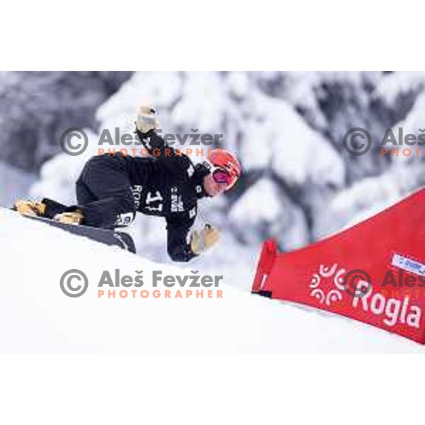 action during FIS World Cup Snowboard Parallel Giant Slalom at Rogla, Slovenia on January 19, 2019