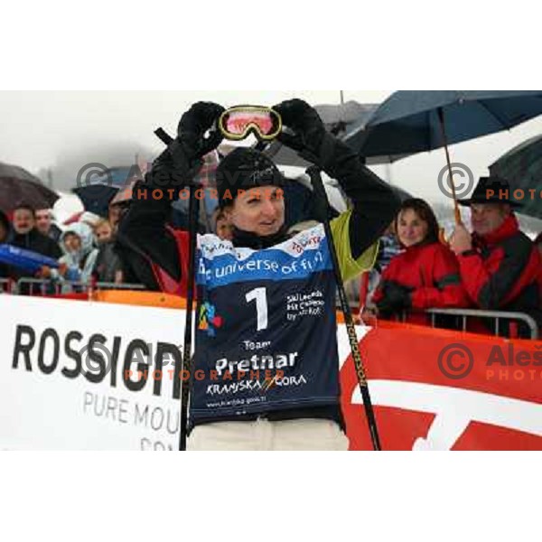 Spela Pretnar in finish of second run at HIT Ski Legends Challenge in Kranjska gora, Slovenia 2.2.2008. Photo by Ales Fevzer 