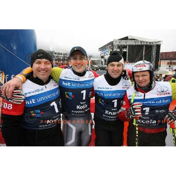 Kunc, Kosir, Knauss and Accola after HIT Ski Legends Challenge in Kranjska gora, Slovenia 2.2.2008. Photo by Ales Fevzer 